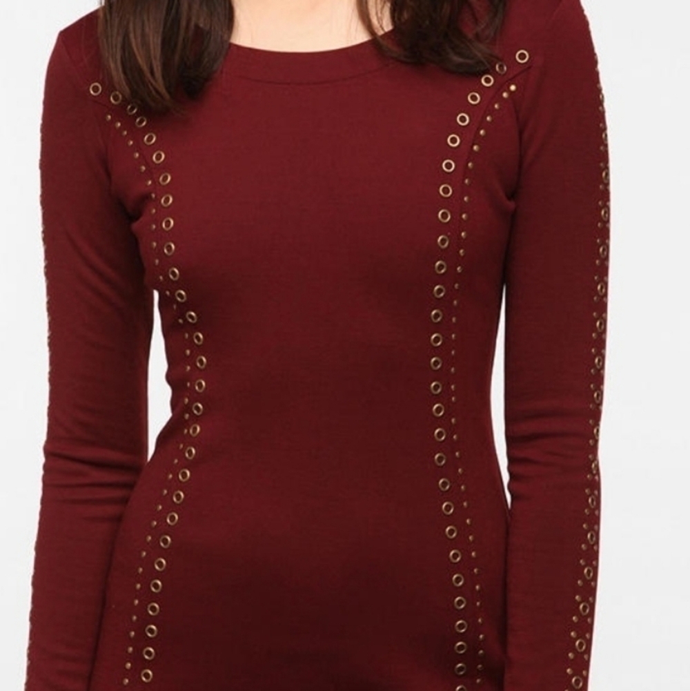 Lucca Couture burgundy mini dress with studded details. EUC. Size XS